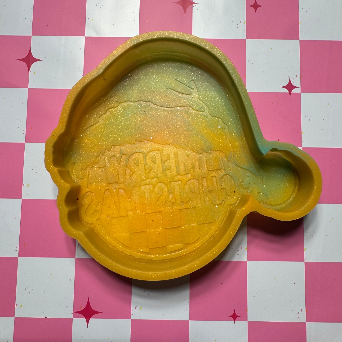 Checkered Merry Christmas Ornament Destash Silicone Freshie Mold