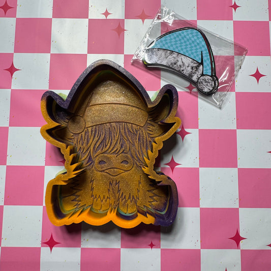 Christmas Highland cow with cardstock Destash Silicone Freshie Mold