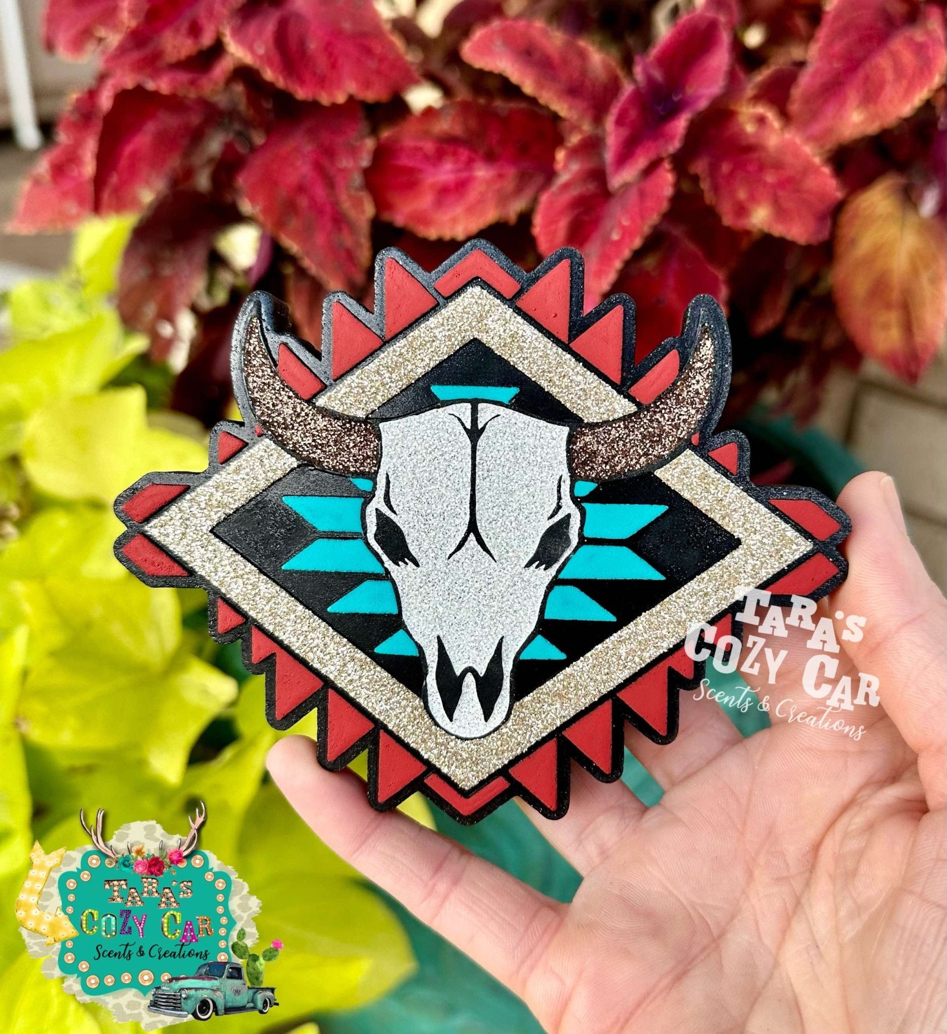 Aztec Plaque Bull Skull Silicone Freshie Mold - Red River Mold Co