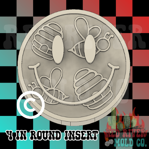 Bees and Bee Hive Smiley 4 in Round Mold Insert (RRMC Exclusive) - Red River Mold Co