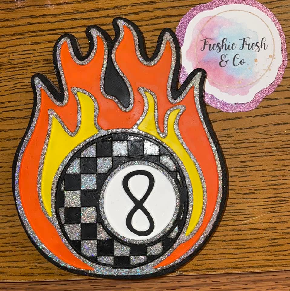 Checkered 8 Ball on Fire Silicone Freshie Mold RRMC Exclusive - Red River Mold Co