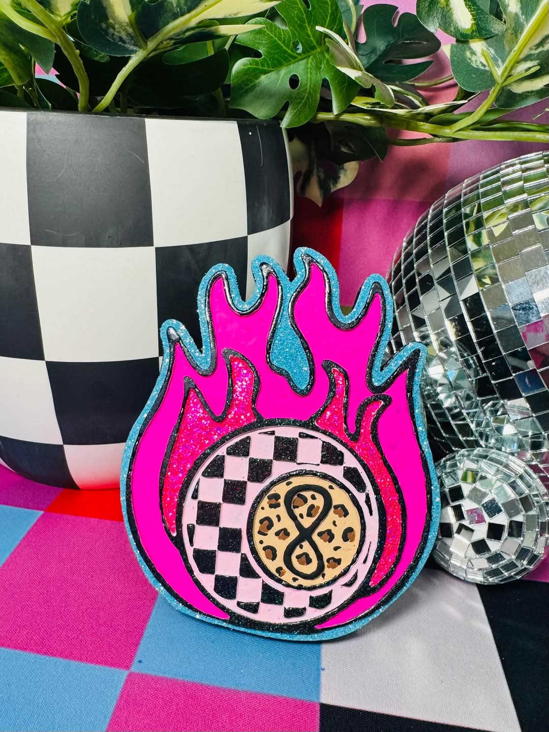 Checkered 8 Ball on Fire Silicone Freshie Mold RRMC Exclusive - Red River Mold Co
