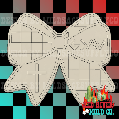 Checkered Bow with a Cross Silicone Freshie Mold - Red River Mold Co