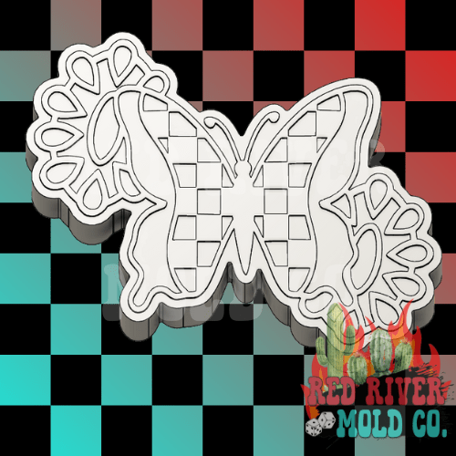 Checkered Butterfly With Turquoise Silicone Freshie Mold - Red River Mold Co