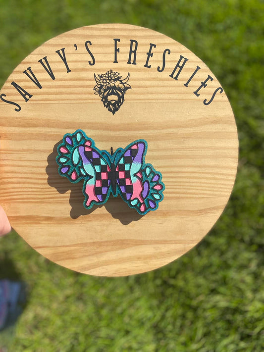 Checkered Butterfly With Turquoise Silicone Freshie Mold - Red River Mold Co