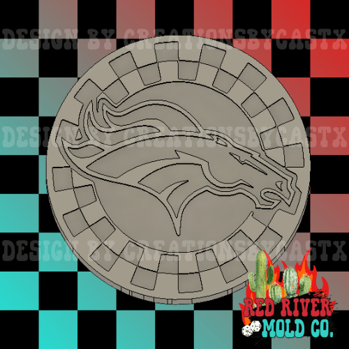 Checkered circle Broncos 4 in Round Mold Insert - Red River Mold Co
