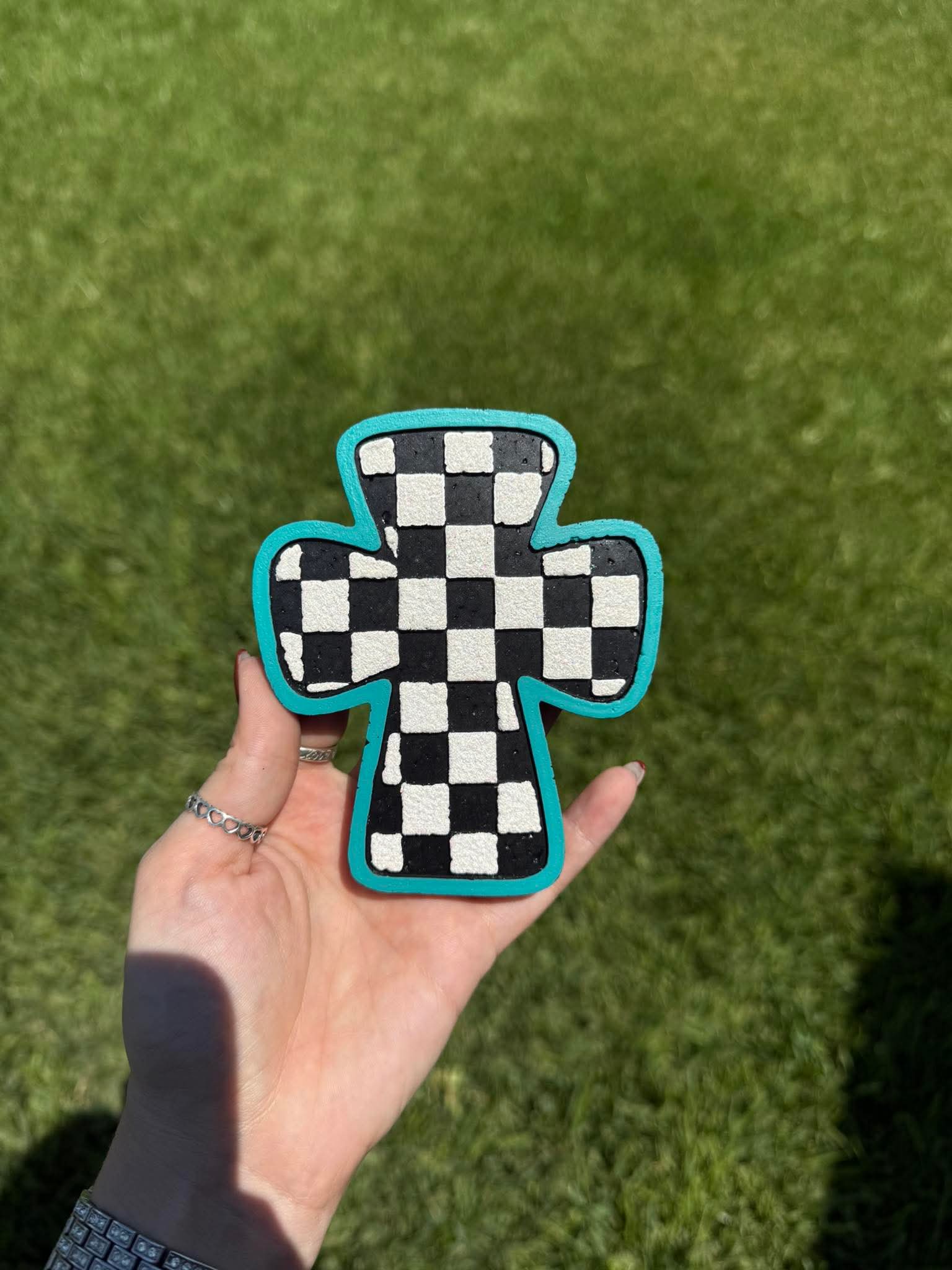 Checkered Cross Silicone Freshie Mold - Red River Mold Co