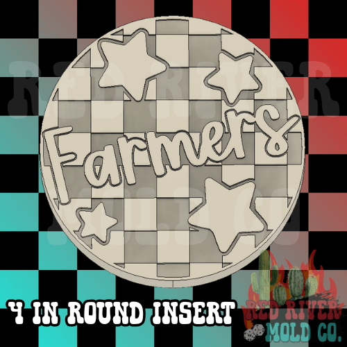 Checkered Farmers With Stars 4 in Round Mold Insert - Red River Mold Co