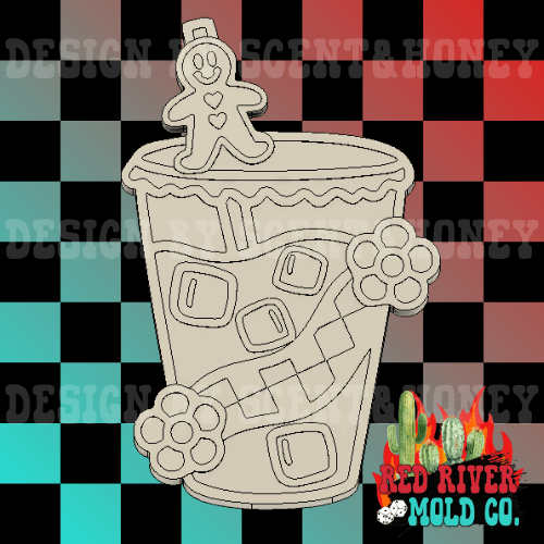 Checkered Floral Ice Coffee With Gingerbread Straw Silicone Freshie Mold - Red River Mold Co