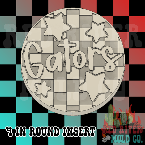 Checkered Gators With Stars 4 in Round Mold Insert - Red River Mold Co