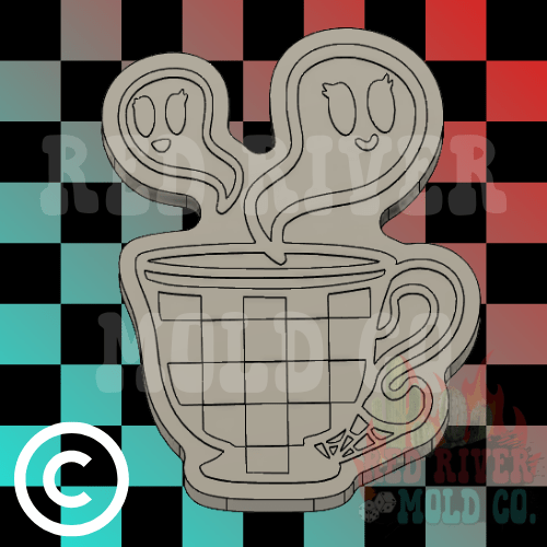 Checkered Ghost Coffee Cup Silicone Freshie Mold - Red River Mold Co