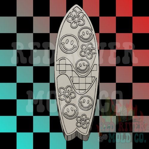 Checkered Groovy Surf Board Silicone Freshie Mold - Red River Mold Co
