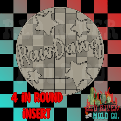 Checkered Rawdawg With Stars 4 in Round Mold Insert - Red River Mold Co