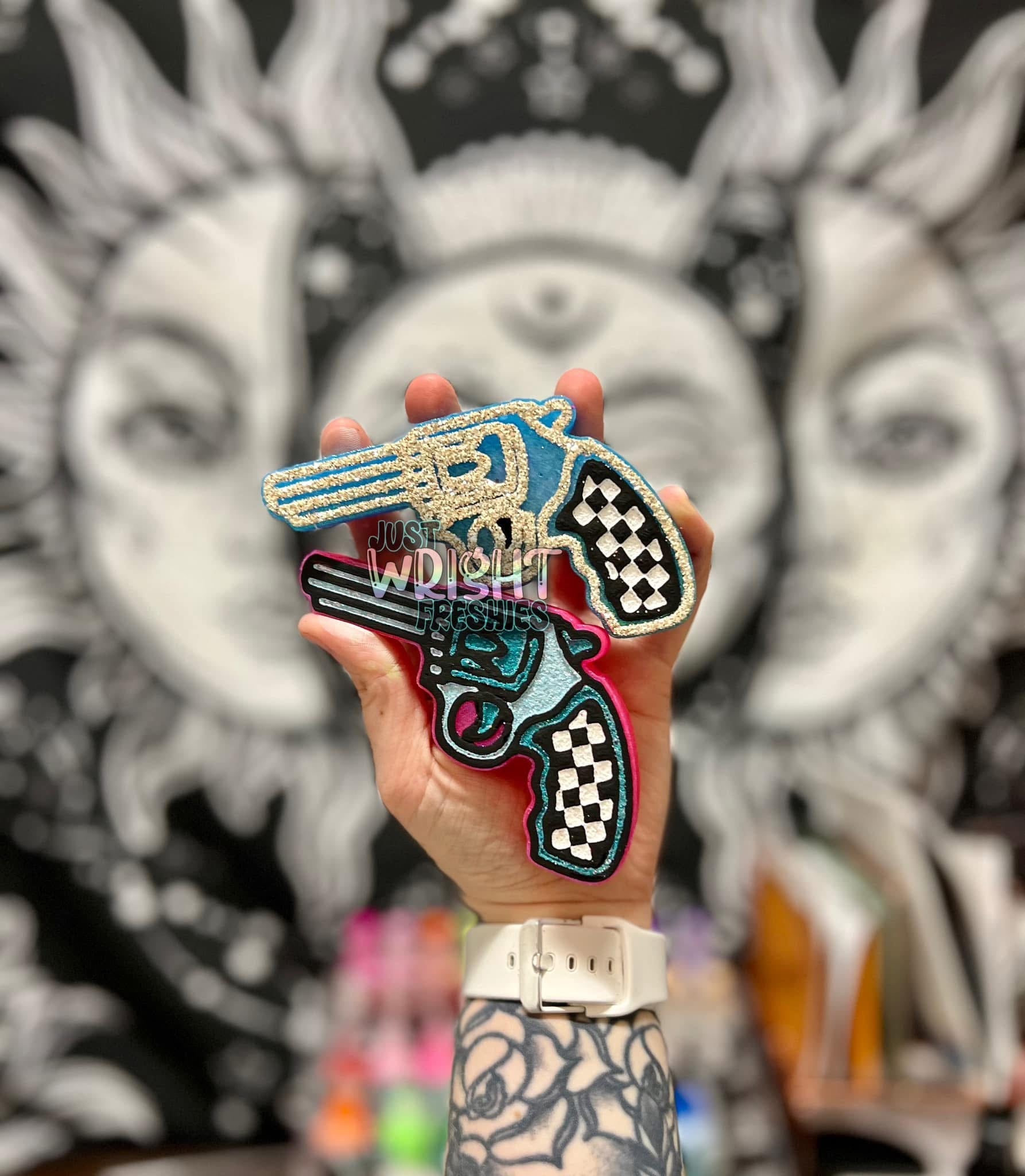 Checkered Revolver Pistol Silicone Freshie Mold (AGS Mold) - Red River Mold Co