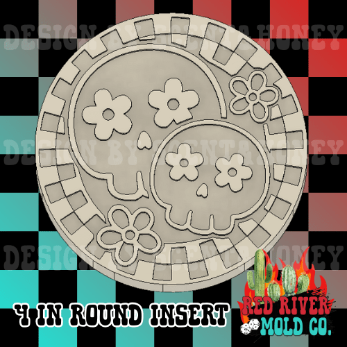 Checkered Skulls with flowers Round 4 in Round Mold Insert - Red River Mold Co