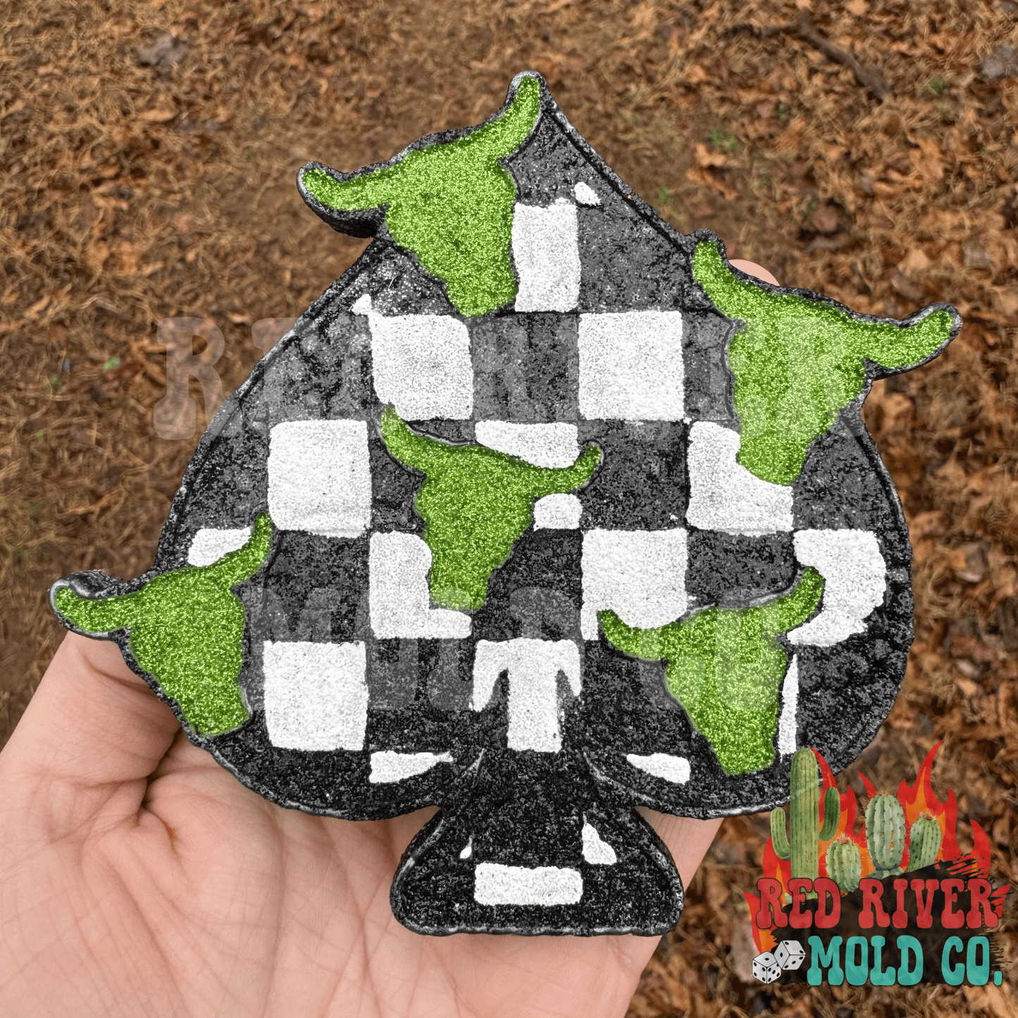 Checkered Spade with Bull Skulls Silicone Freshie Mold RRMC Exclusive - Red River Mold Co