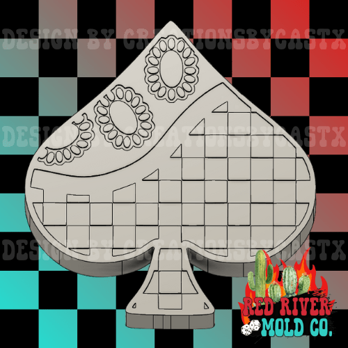 Checkered Spade With Squash Blossoms Silicone Freshie Mold - Red River Mold Co