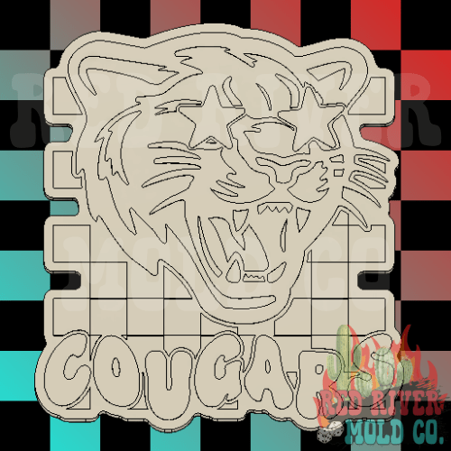 Checkered Star Eye Cougars Mascot Silicone Freshie Mold - Red River Mold Co