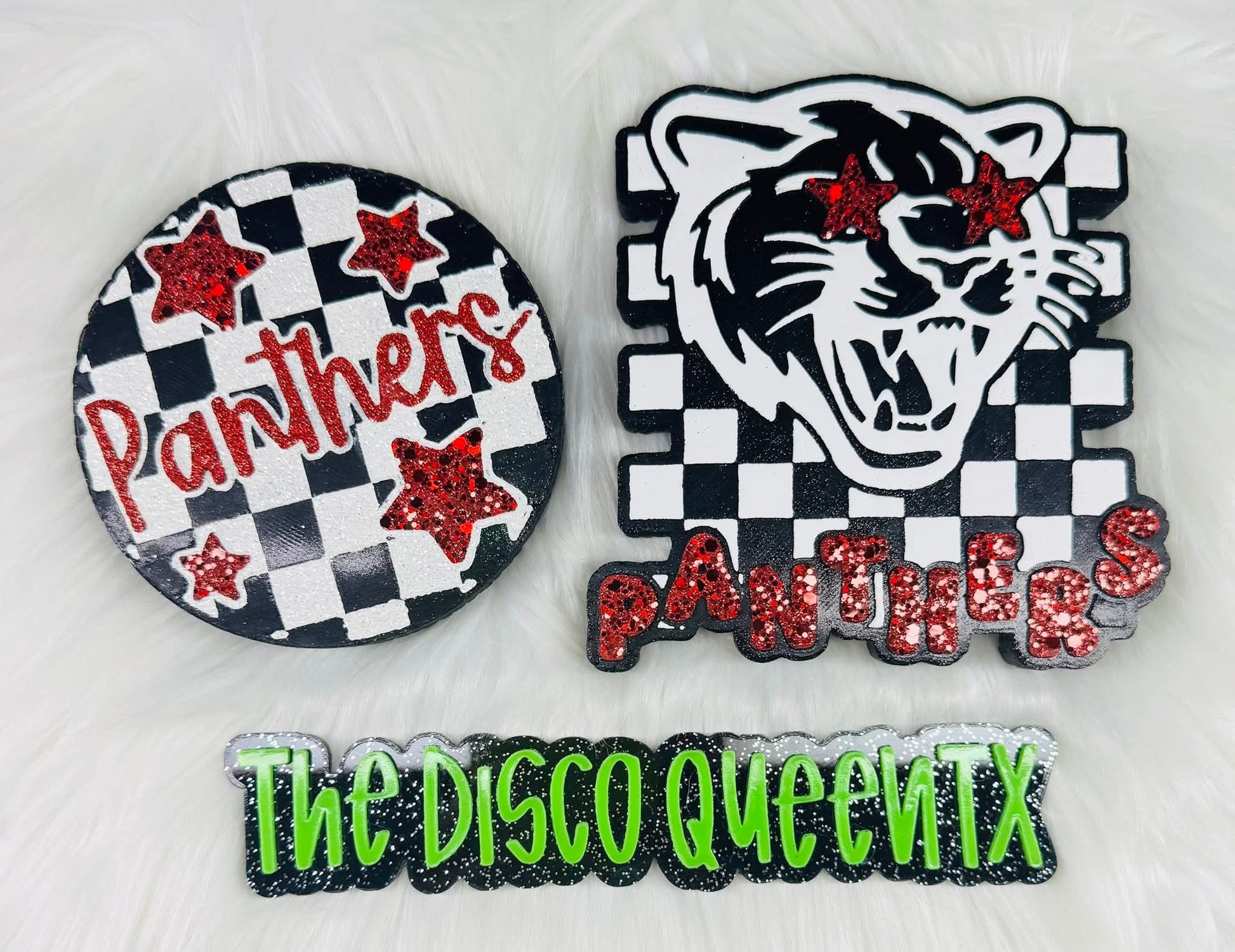 Checkered Star Eyes Panthers Mascot Silicone Freshie Mold - Red River Mold Co