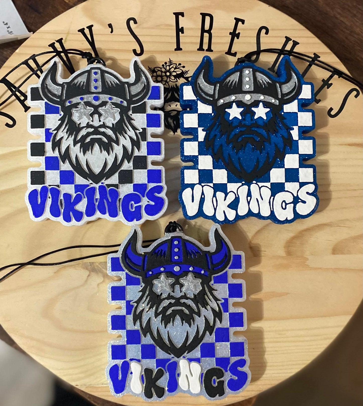 Checkered Vikings With Star Eyes Mascot Silicone Freshie Mold - Red River Mold Co