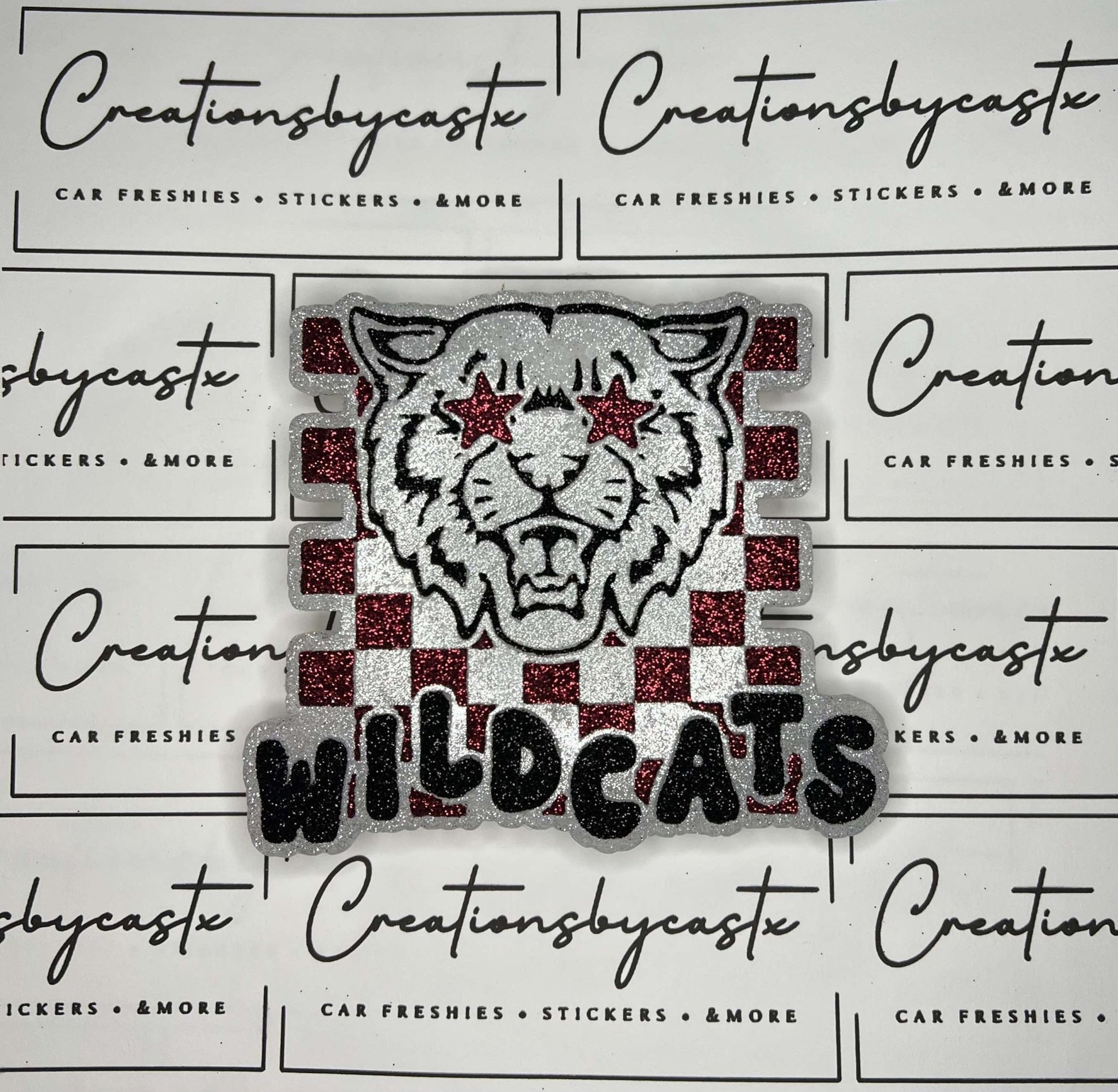 Checkered Wild Cat With Star Eyes Mascot Silicone Freshie Mold RRMC Exclusive - Red River Mold Co