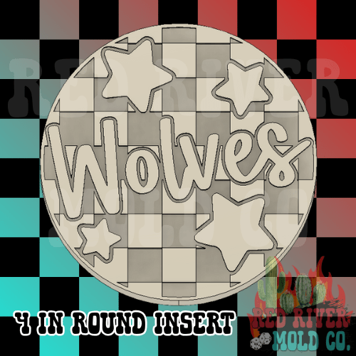 Checkered Wolves With Stars 4 in Round Mold Insert - Red River Mold Co