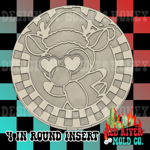 Christmas Reindeer blowing a bubble checkered Round 4 in Round Mold Insert - Red River Mold Co