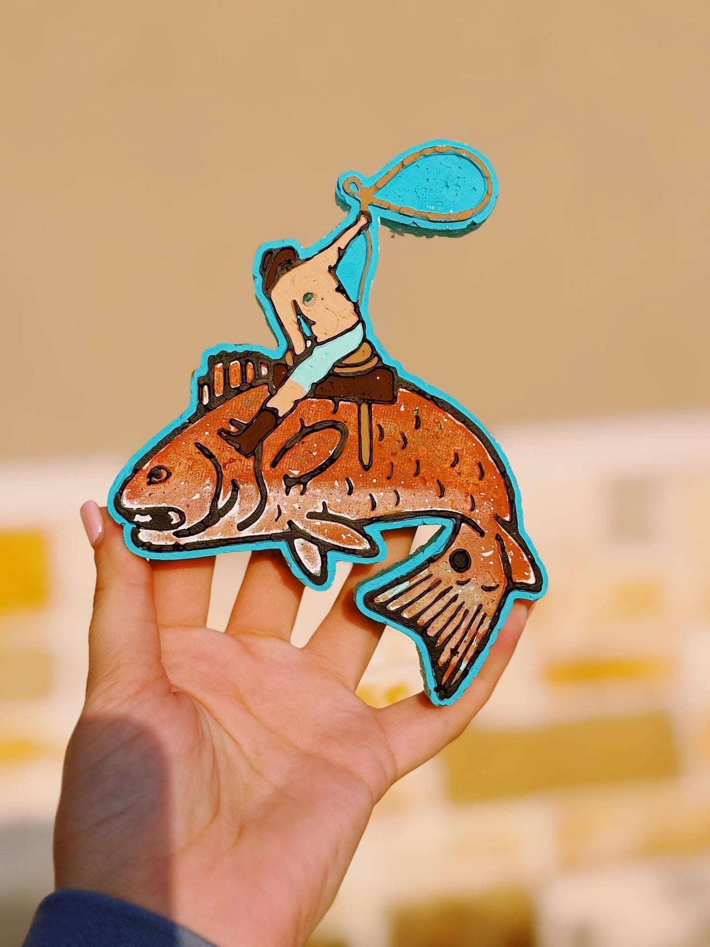 Cowboy Riding a Red Fish Silicone Freshie Mold (RRMC Exclusive) - Red River Mold Co