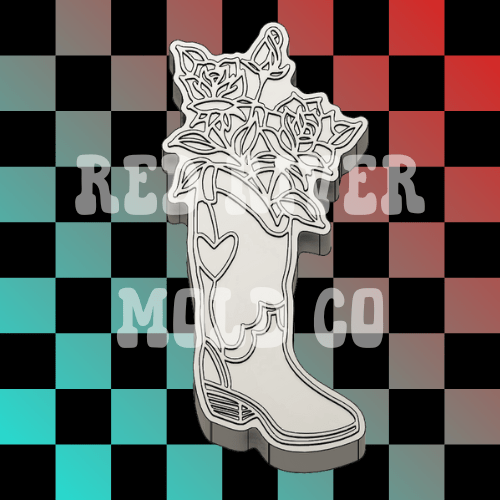 Cowgirl Boot With Flowers Silicone Freshie Mold - Red River Mold Co
