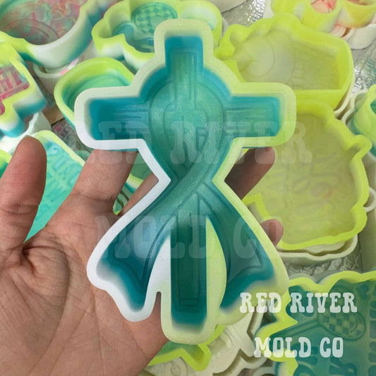 Cross with Awareness Ribbon Silicone Freshie Mold - Red River Mold Co