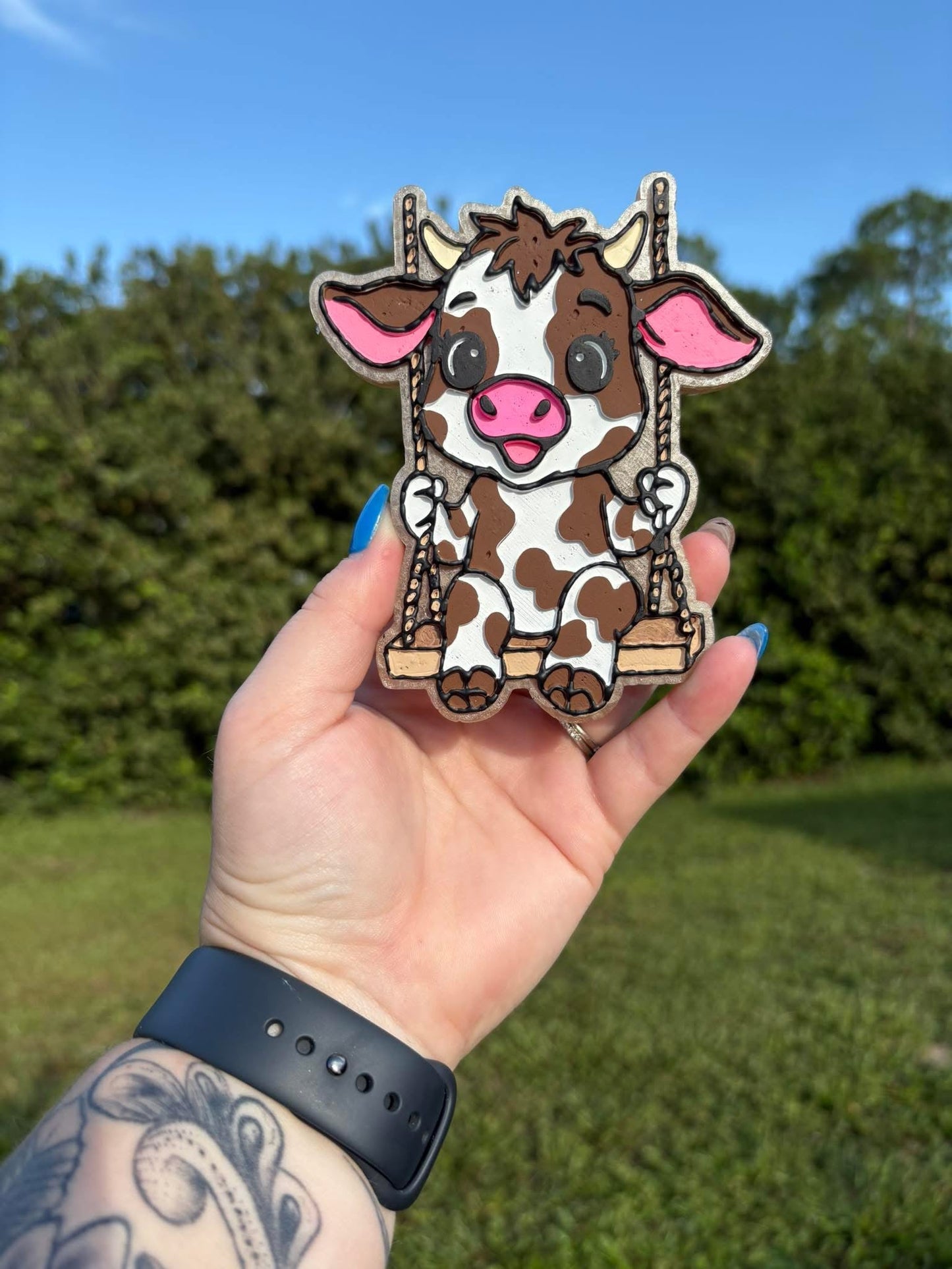 Cute cow on a swing Silicone Freshie Mold - Red River Mold Co