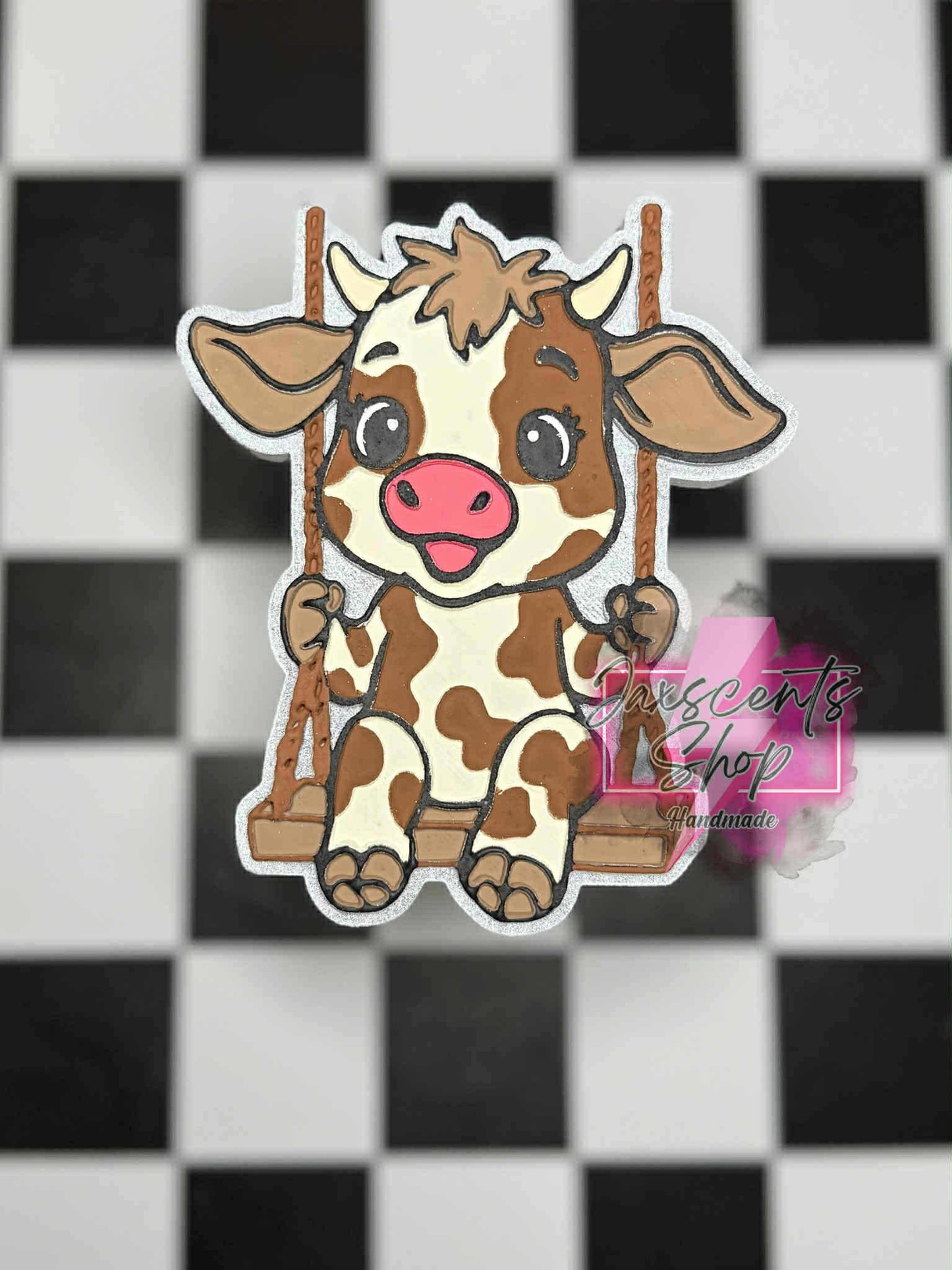Cute cow on a swing Silicone Freshie Mold - Red River Mold Co