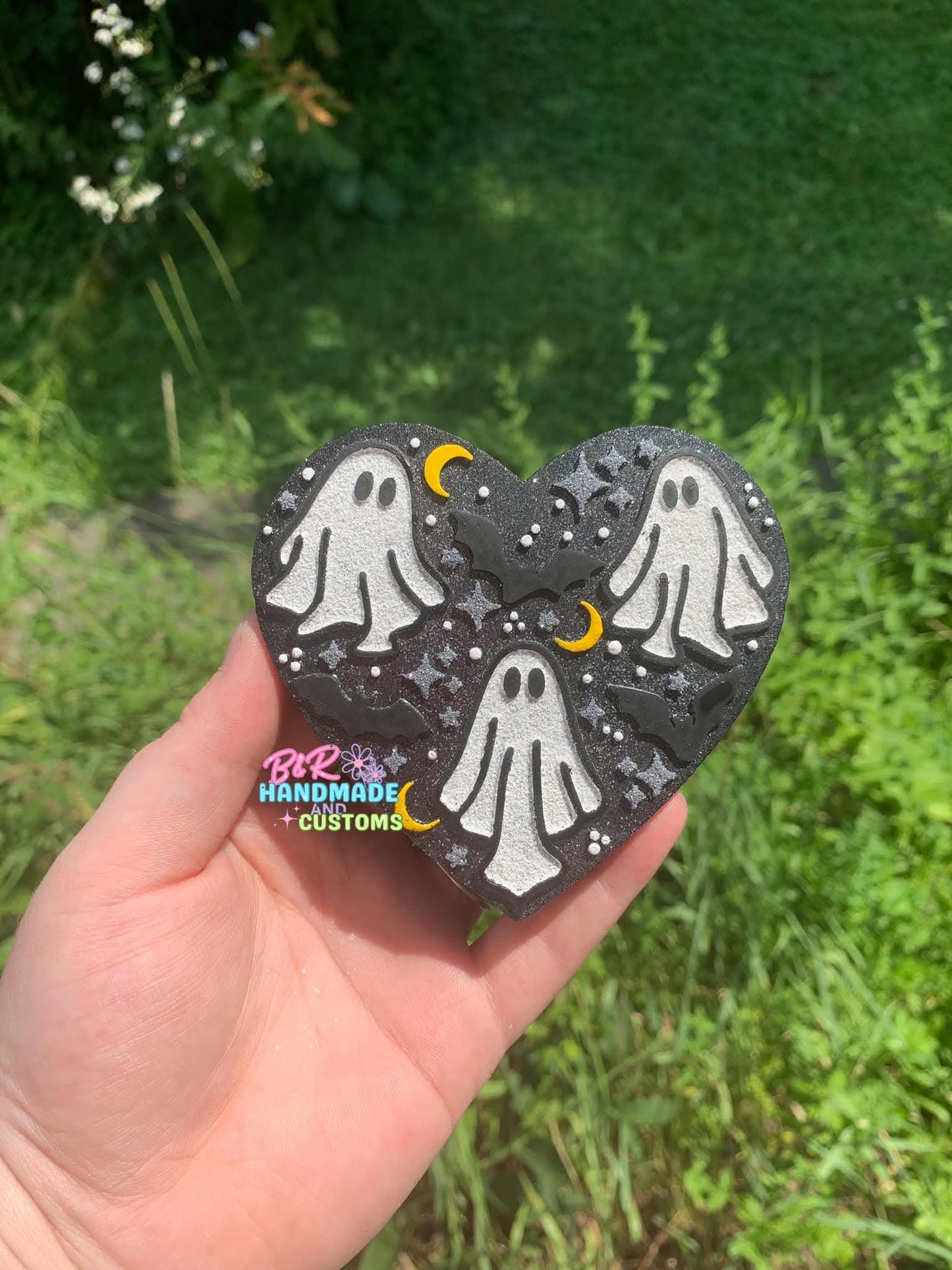 Cute Ghost and Bats Heart Silicone Freshie Mold - Red River Mold Co