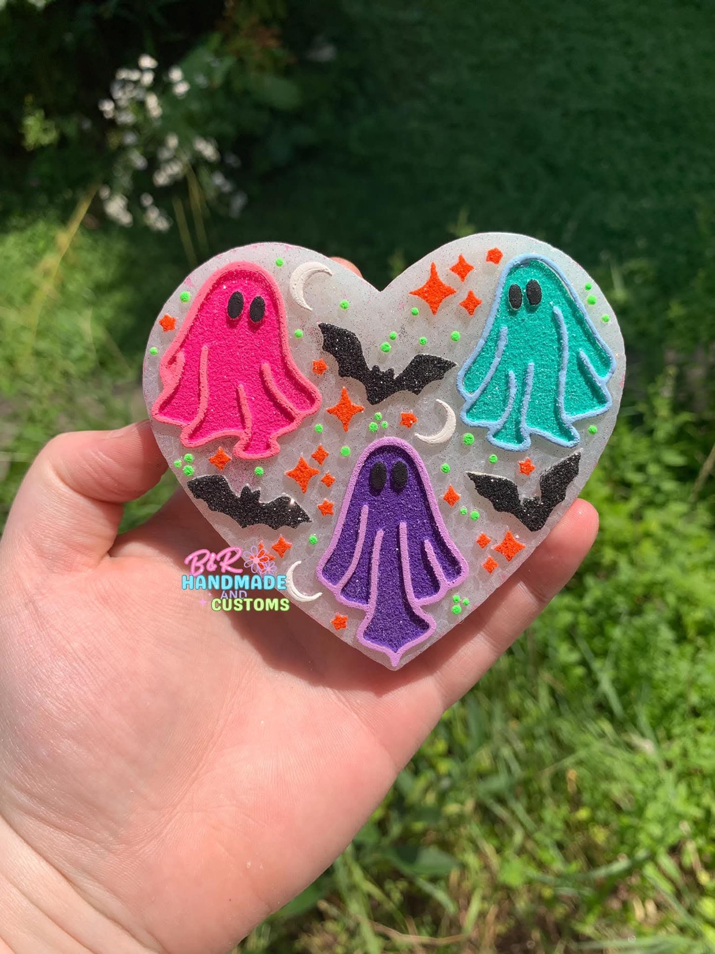 Cute Ghost and Bats Heart Silicone Freshie Mold - Red River Mold Co