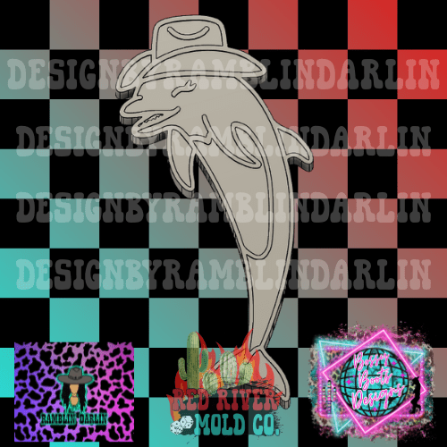 Dolphin with a cowboy hat Silicone Freshie Mold (RRMC & Ramblin Darlin & Bossy Boots collab) - Red River Mold Co