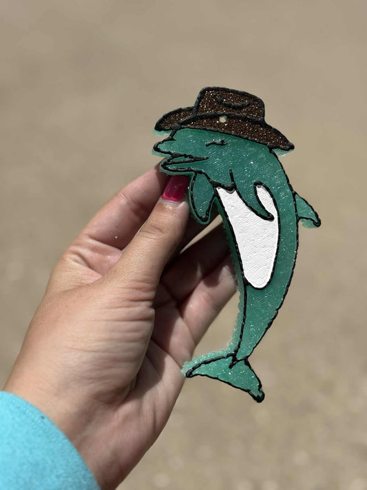 Dolphin with a cowboy hat Silicone Freshie Mold (RRMC & Ramblin Darlin & Bossy Boots collab) - Red River Mold Co