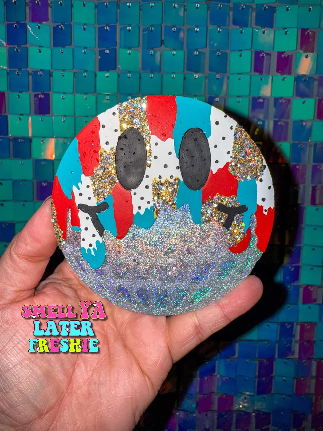 Drippy Disco Ball smiley Silicone Freshie Mold - Red River Mold Co