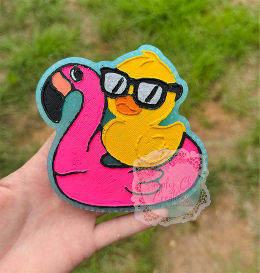 Duck On A Flamingo Floatie Silicone Freshie Mold - Red River Mold Co