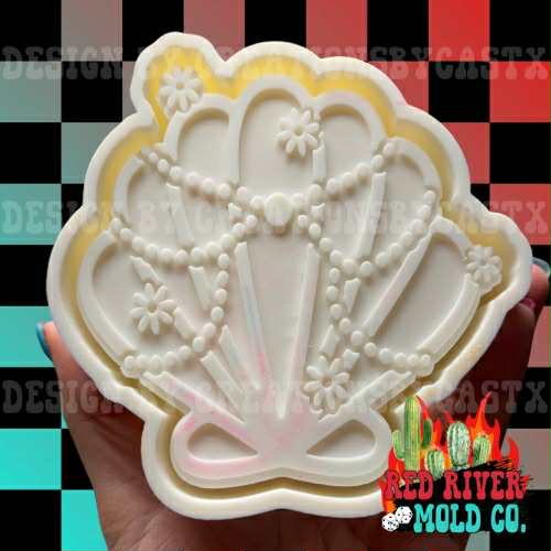Floral Seashell with a pearl necklace Silicone Freshie Mold - Red River Mold Co