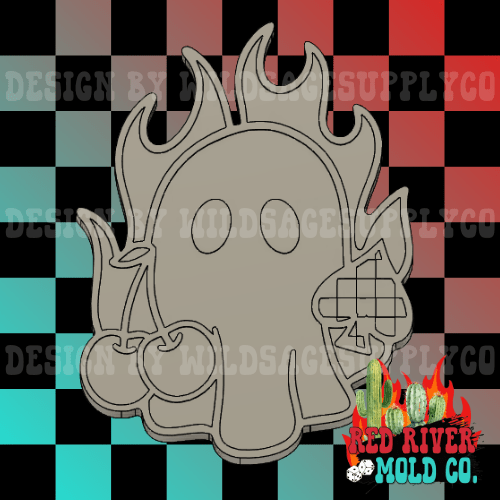Ghost Fire with a cherry and checkered spade Silicone Freshie Mold - Red River Mold Co