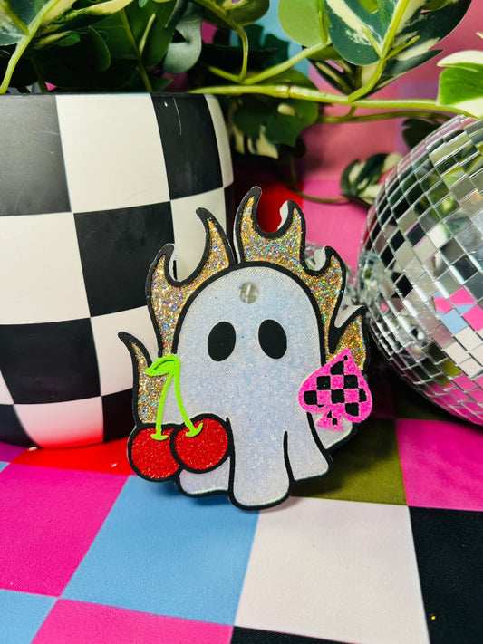 Ghost Fire with a cherry and checkered spade Silicone Freshie Mold - Red River Mold Co