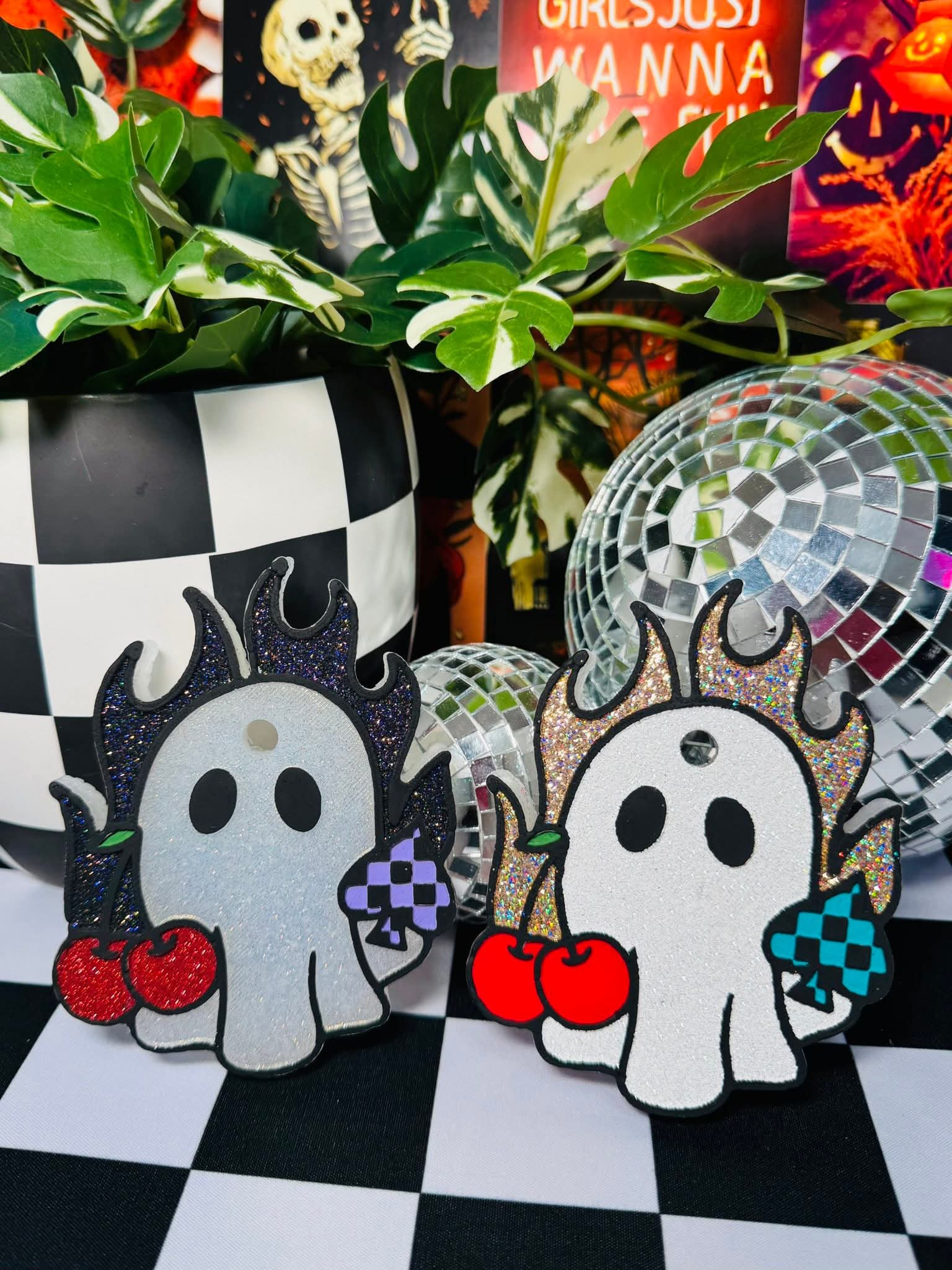 Ghost Fire with a cherry and checkered spade Silicone Freshie Mold - Red River Mold Co