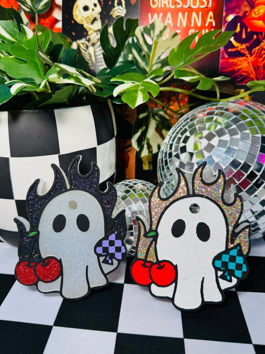 Ghost Fire with a cherry and checkered spade Silicone Freshie Mold - Red River Mold Co