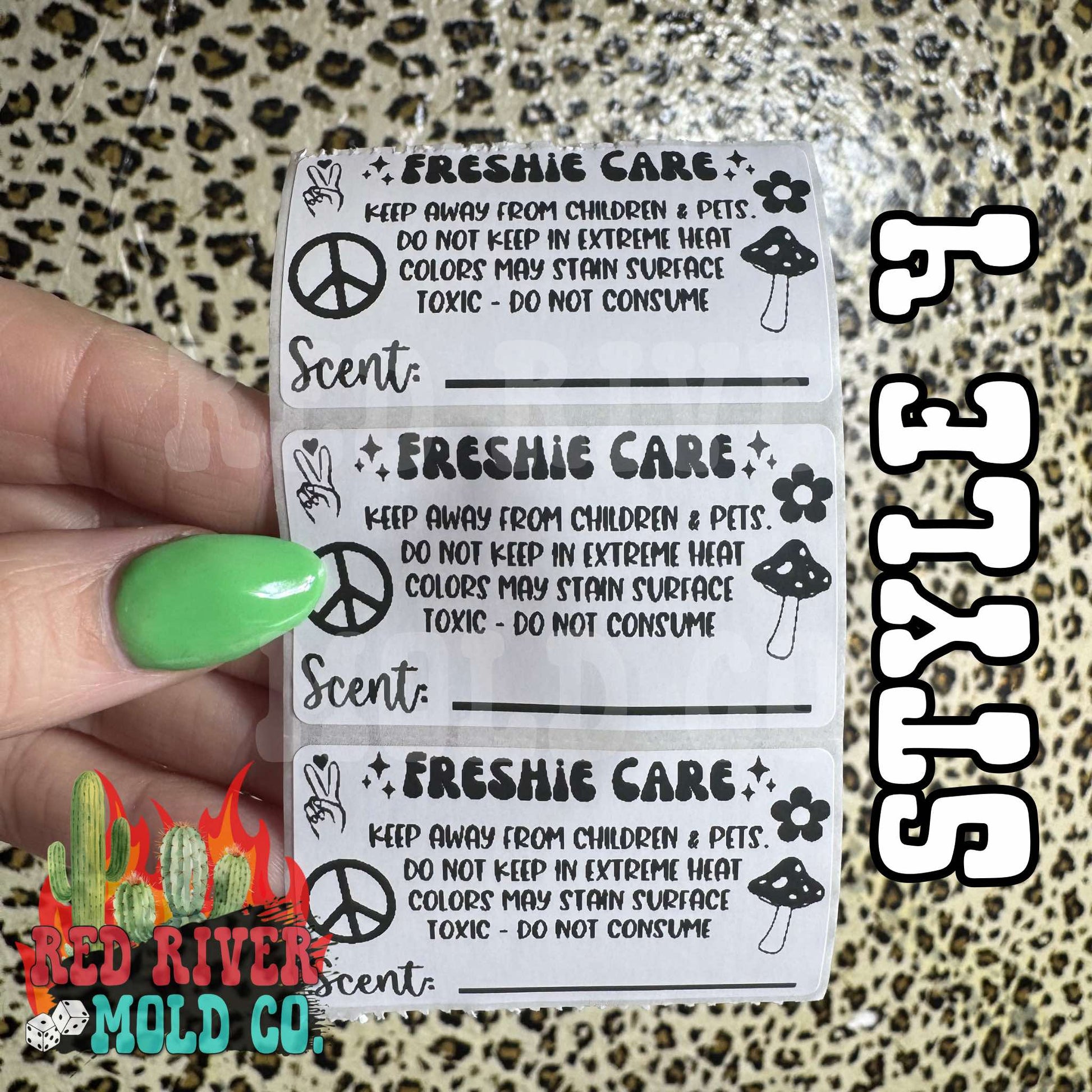 Groovy Freshie Care warning and Scent Label Stickers - Red River Mold Co