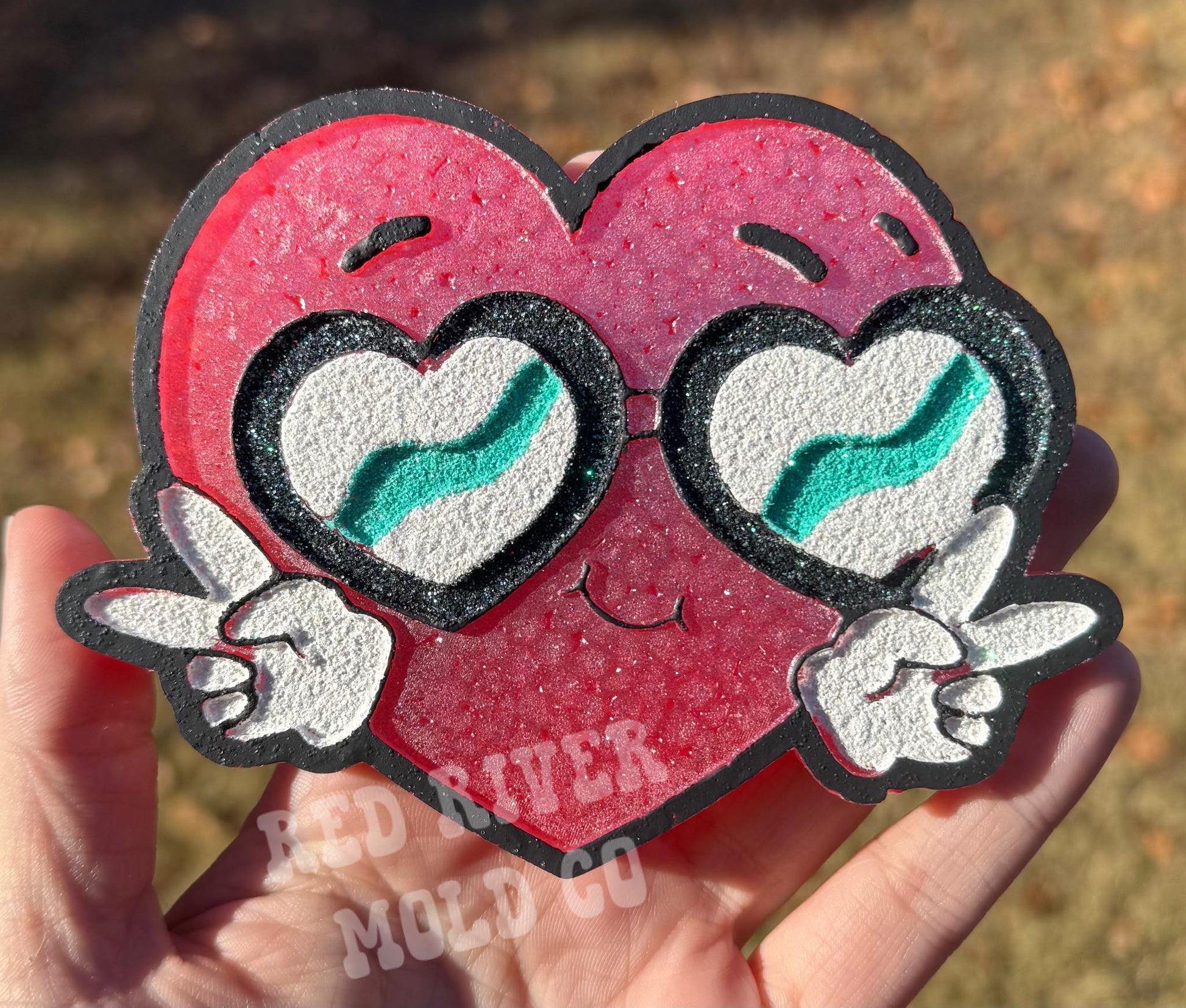 Groovy Heart with glasses Silicone Freshie Mold - Red River Mold Co