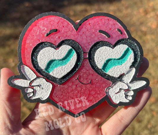 Groovy Heart with glasses Silicone Freshie Mold - Red River Mold Co