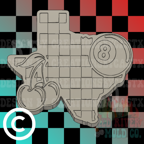 Checkered Texas with a cherry and 8 Ball Silicone Freshie Mold