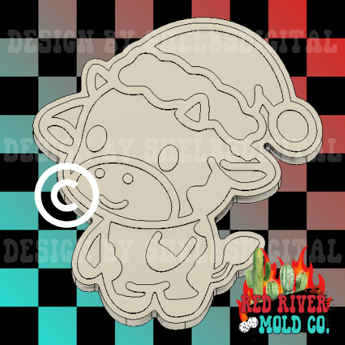 Cute Cow With A Santa Hat Silicone Freshie Mold