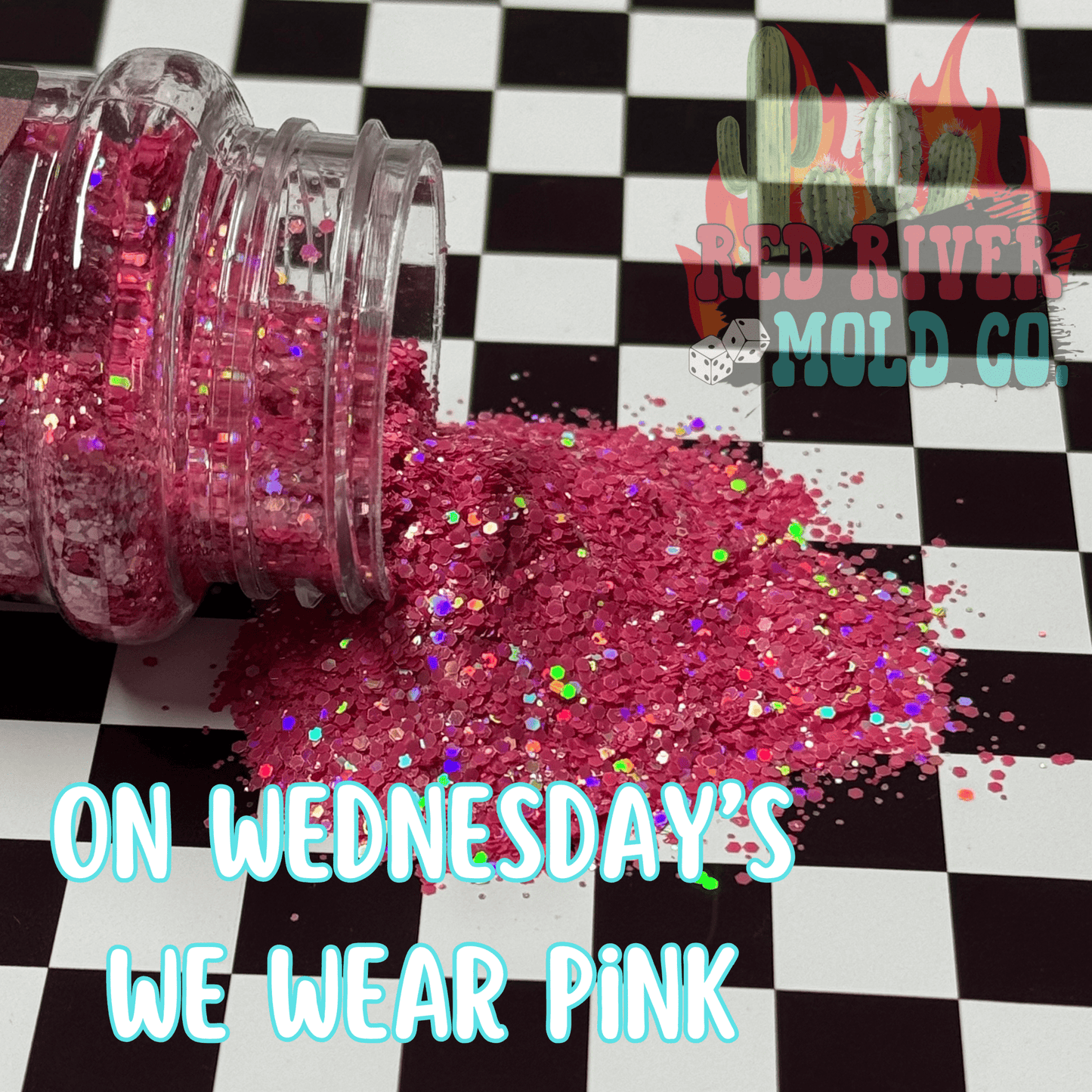 On Wednesday's We Wear Pink Premium Mini Chunky Glitter (Holographic) - Red River Mold Co