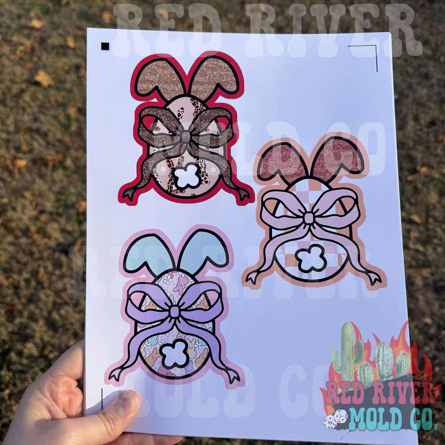 Raemade Customs Egg With Bow And Bunny Ears cardstock grab bag - Red River Mold Co